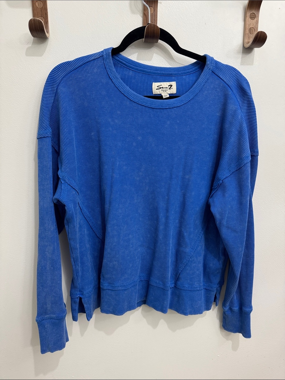 Seven7 Royal Blue Long-Sleeve Waffle Crew Top